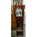 A modern Granddaughter clock, by RR, in Georgian style, with silvered dial 'Tempus Fugit' in globe t... 