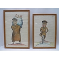 A pair of pastel caricature portraits of military men, one titled 'Major Farquharson R.E.', the othe... 