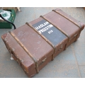 A group of three vintage trunks, one strong trunk marked FAHS, one a school trunk marked Haslam, and... 