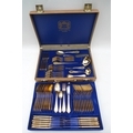 A Solingen Royal Collection 24k gold plated suite of cutlery, twelve place settings, in fitted tan b... 