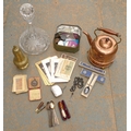A selection of collectables, including a ship's decanter, copper kettle, a George III 1797 cartwheel... 