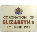 A Royal Commemorative sign, for the coronation of Elizabeth II, 2nd June 1953, with wooden back and ... 
