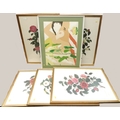 A group of paintings, prints and maps, including a signed Lionel Edward print, and five floral botan... 