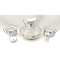 A Victorian Losol Ware ceramic wash set, comprising jug, bowl, vase, soap dish, and two chamber pots... 
