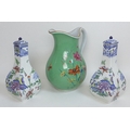 A pair of Mason's Ironstone vases, of four sided baluster form, transfer printed and overpainted wit... 
