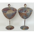 A pair of large goblets and covers, mid 20th century, decorated in the style of Galle with mottled c... 