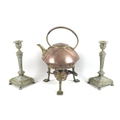 A pair of 19th century brass candlesticks, in Classical Revival style, with removable drip trays, ra... 