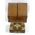An early 20th century wooden jewellery casket, brass mounted and set with eleven turquoise cabochons... 