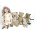 An Armand Marseille bisque headed doll, early 20th century, together with four vintage teddies of va... 