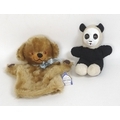 A Merrythought bear hand puppet, circa 1960, with label, together with a panda soft toy, puppet meas... 
