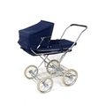 A Charlesworth dolls pram, with adjustable hood and metal under carriage shopping tray, 83 by 45 by ... 