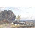 David Cox (British, 1783-1859): 'Landscape with sheep and cottage and a figure', watercolour, signed... 
