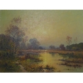 Eugene Demester (French, 20th century): 'Sologne, France', an evening river scene, oil on board, sig... 