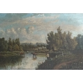 B. Cooke (British, earl 20th century): a river landscape scene, with cattle in the river and figure ... 