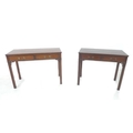 Two similar Georgian style mahogany side tables, each with two frieze drawers and brass swan neck ha... 