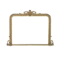 A large rectangular giltwood overmantle mirror, with scroll shield pediment and bead, harebell and r... 