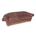 A Victorian style Chesterfield sofa, newly re-upholstered in burgundy floral fabric, 240 by 90 by 79... 