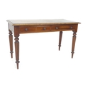 A Victorian mahogany side table, two frieze drawers with turned handles, reeded and turned tapering ... 