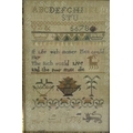 A George III sampler, cross stitch embroidered onto linen, by Mary Wood 1796, 30 by 20cm, glazed and... 