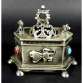 Judaica: a Russian silver hexagonal box, pierced lid with crown flanked by two prowling lions, the s... 