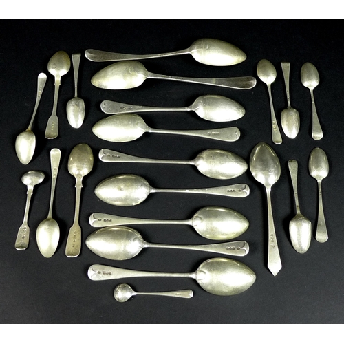 28 - A group of Georgian and later silver spoons, comprising a pair of Georgian table spoons, engraved te... 
