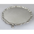 A George V silver salver tray, of circular form with Chippendale pie crust edge, presentation engrav... 