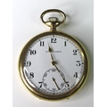 A Garrard & Co gold plated open faced pocket watch, keyless wind, white dial with black Roman numera... 