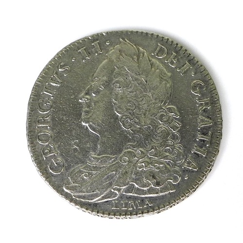 48 - A George II silver Lima half crown, dated 1746, the reverse later engraved WH 1758.