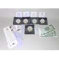 A group of five silver proof coins, with certificates, together with a group of five Royal Bank of S... 