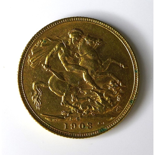 56 - An Edward VII gold sovereign, 1903, Sydney, Australia, mint.