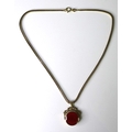 A 9ct gold chain necklace, together with a 9ct gold mounted swivel hard stone fob pendant, 12.7g tot... 