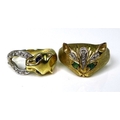 Private collection-Vintage and Modern design rings: Two 9ct gold rings formed as cats, the first a t... 