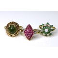 Private Collection-Vintage and Modern design rings: Three 9ct gold vintage rings, the first set with... 