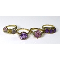 Private Collection-Vintage and Modern design rings: Four 9ct gold rings set with pink and purple gem... 