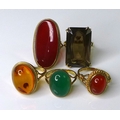 Private Collection-Vintage and Modern design rings: a group of five 9ct gold rings, including an amb... 