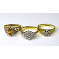 Private Collection-Vintage and Modern design rings: Three 18ct gold and diamond rings, comprising a ... 