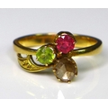 An unmarked gold, diamond, ruby and peridot ring, in Georgian style, size J, 2.7g.