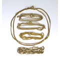 A group of five 9ct gold chains, 11.4g. (5)