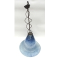A Greek Opsidianos hand blown glass light shade, in the form of a bluebell, with metal ceiling penda... 