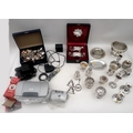 A collection of silver plated items and cameras, including a pair salts, collection of souvenir spoo... 