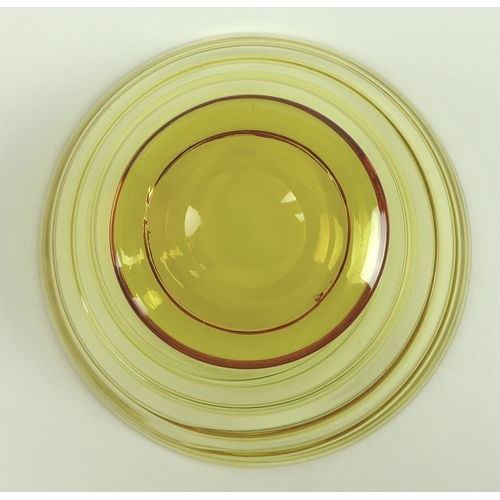 462 - A 1930s Whitefriars Glass shallow ribbon trailed bowl, pattern 9031, designed by Tom Hill, footed ci... 