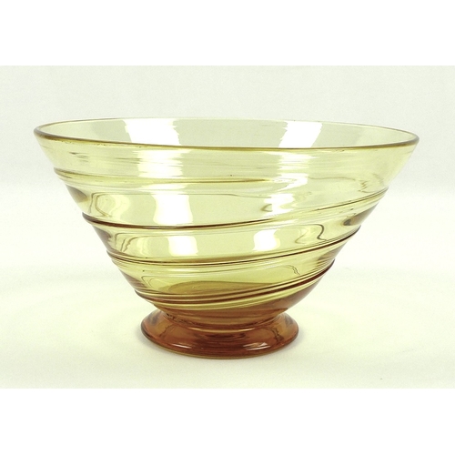 462 - A 1930s Whitefriars Glass shallow ribbon trailed bowl, pattern 9031, designed by Tom Hill, footed ci... 