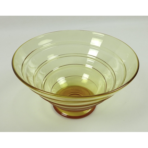462 - A 1930s Whitefriars Glass shallow ribbon trailed bowl, pattern 9031, designed by Tom Hill, footed ci... 
