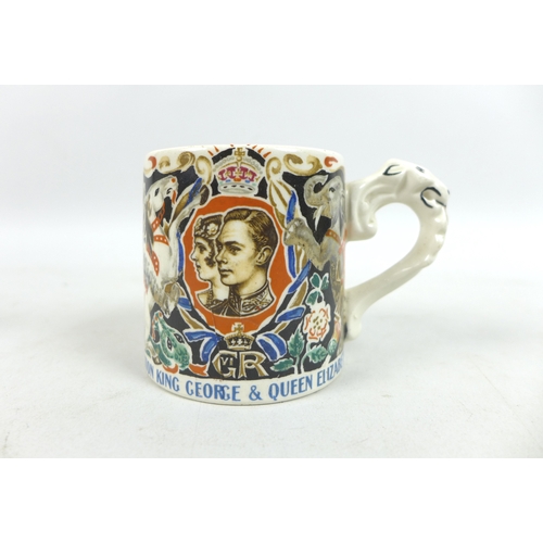 19 - A group of three Burleigh Ware Royal commemorative mugs, designed by Dame Laura Knight, two for the ... 