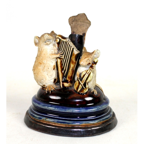1 - George Tinworth (British, 1843-1913) for Doulton, Lambeth, a stoneware Mouse Musician menu holder, d... 
