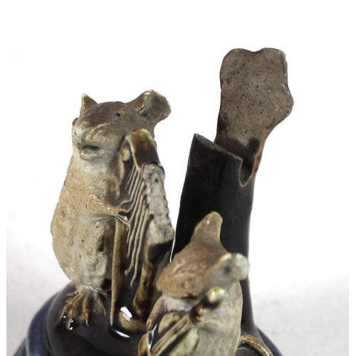 1 - George Tinworth (British, 1843-1913) for Doulton, Lambeth, a stoneware Mouse Musician menu holder, d... 