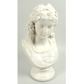 A late Victorian Belleek bust, modelled as 'Queen of the Hops', with foliate hair decorations, raise... 