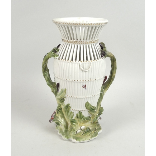 64 - A Chelsea-Derby porcelain reticulated eel-trap vase, circa 1760, emblematic of 'Water', inspired by ... 