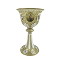 A late 19th century Bohemian glass pedestal vase, of goblet form, decorated with white overlay on cl... 