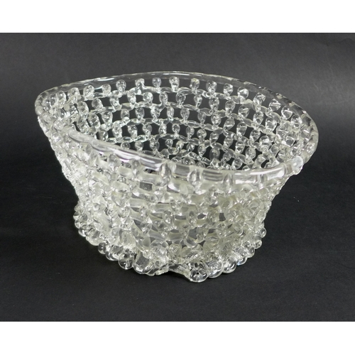 13 - A late 18th century Liege a Traforato glass basket, of oval trumpet form, with openwork trellis trai... 